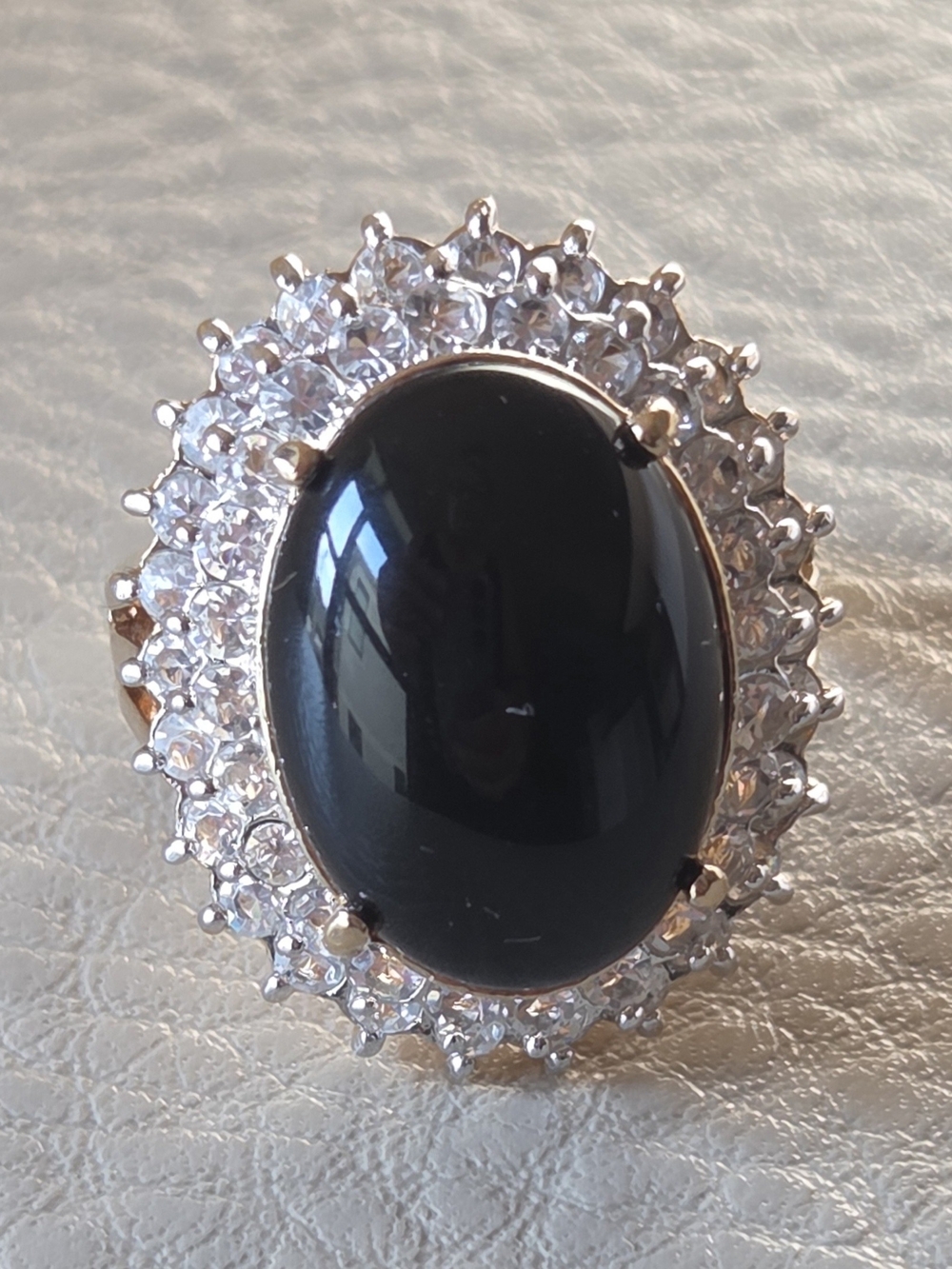 Vintage Espo Halo Ring Onyx Sz 6.5